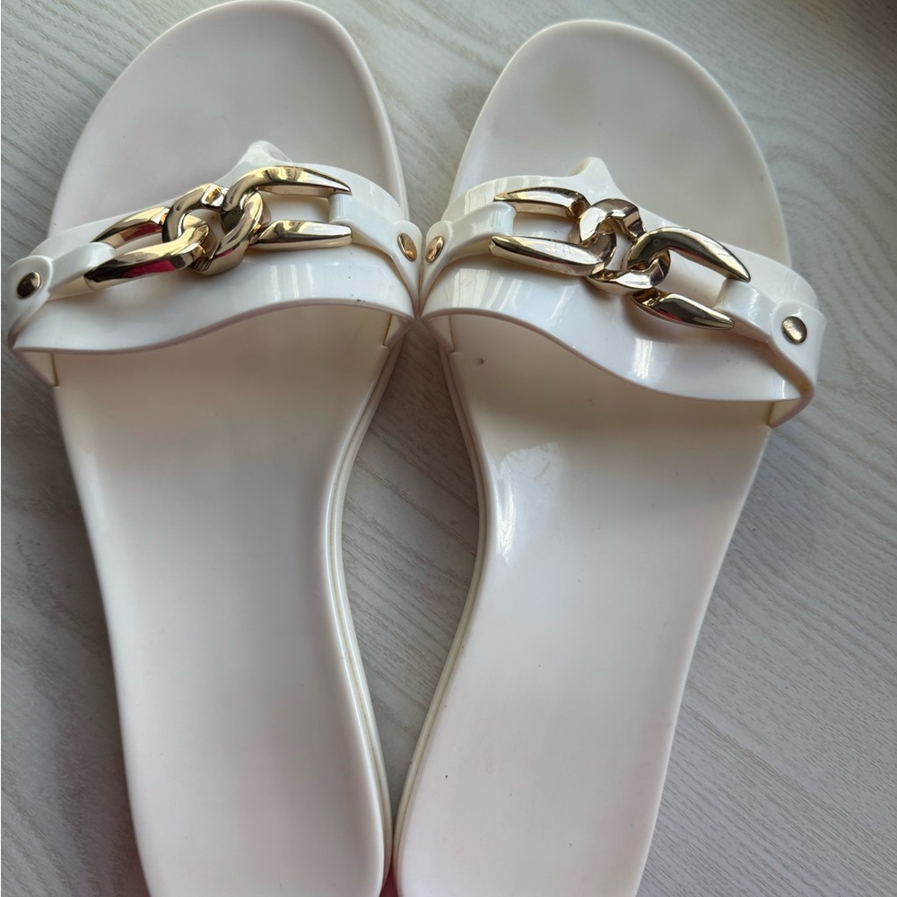 Vince Camuto Evolet Chain-Strap Jelly Slide Gently Worn